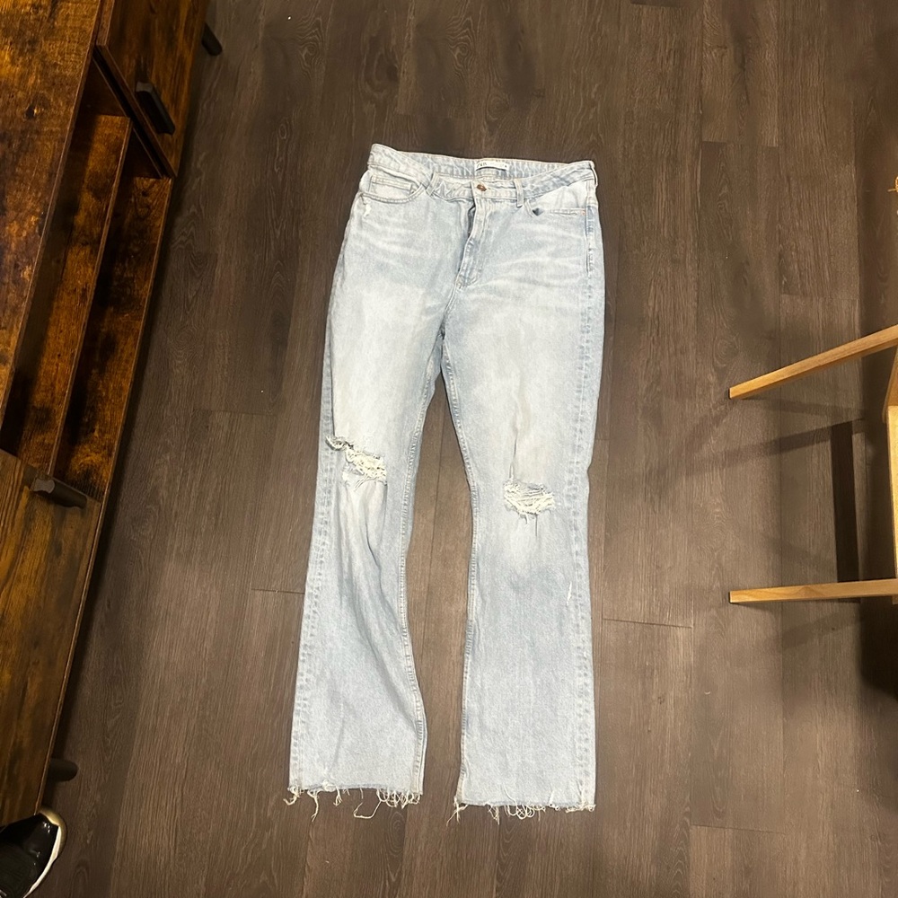 Zara Blue Straight Leg Jeans with Distressed Details